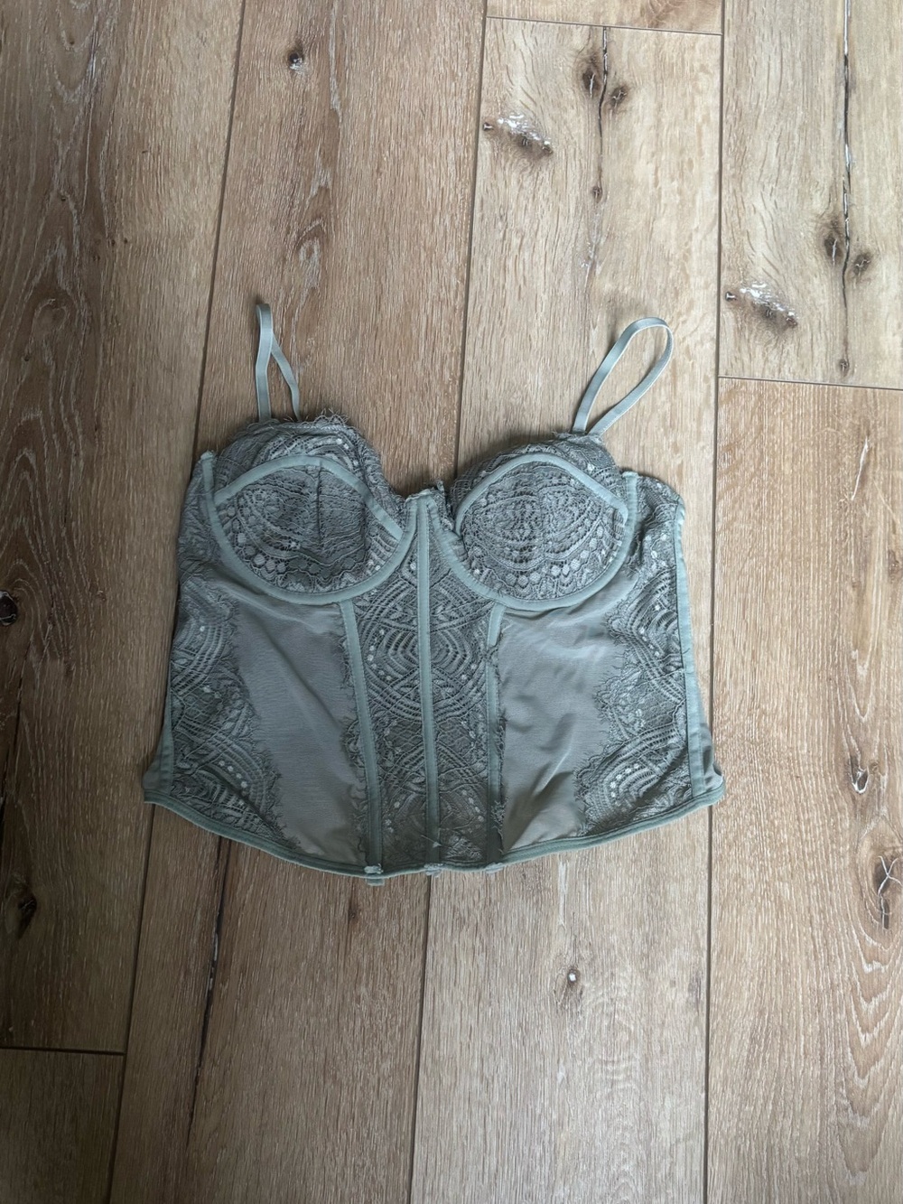 Garage Lace Bustier Crop Top - Sage